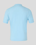 Back view of light blue polo shirt showing clean fabric and classic collar