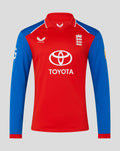 Red T20 Pro long sleeve cricket shirt with blue sleeves and Toyota sponsor logo