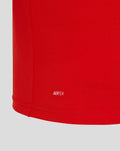 Close-up of red fabric hem with AERTEK branding