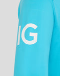 Blue ODI sweater sleeve with bold white lettering
