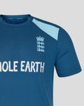 Blue training jersey close-up with England crest and bold WHOLE EARTH text across the front