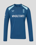 Blue training long sleeve shirt with embroidered Three Lions crest on chest and Whole Earth slogan across front