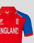 England men's T20 World Cup short sleeve jersey in red with blue accents and ENGLAND lettering