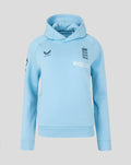Womens 26/27 Travel Adapt Fleece Overhead Hoodie in airy blue with the Three Lions crest on the chest