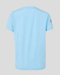 Back view of a light blue Travel T Shirt showing a plain upper back.