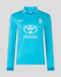 Womens ODI Pro long sleeve blue shirt with England crest and Toyota sponsor logo on front.