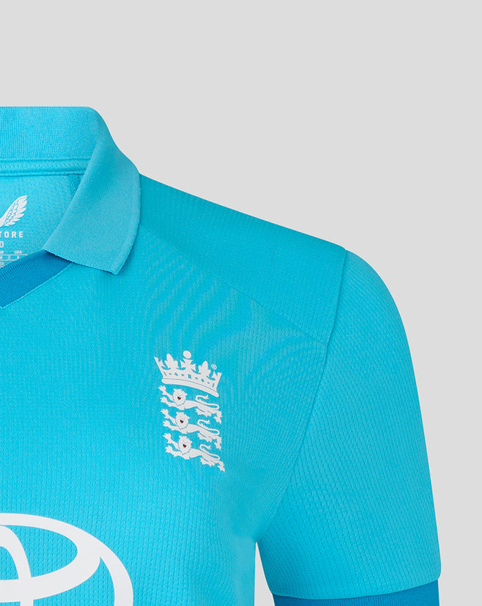 Womens 26/27 ODI Short Sleeve Shirt in vibrant blue with England crest on the chest