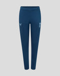 Front view of blue training pants with England crest on the thigh and light side panel