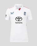 White ECB women's 25/26 Pro Test short sleeve cricket shirt with England crest and Toyota sponsorship