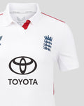 ECB women's white Test replica short sleeve cricket shirt with England crest and Toyota sponsor