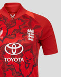 Red ECB women's 25/26 T20 Pro short sleeve cricket shirt with crest on the chest and Toyota logo