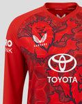 Red ECB Women's 25/26 T20 sweater with bold graphic print and Toyota logo across the front
