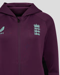 Purple ECB Women's 25/26 Training Full Zip Hoody with light blue three lions crest on the right chest and Castore wing on the left