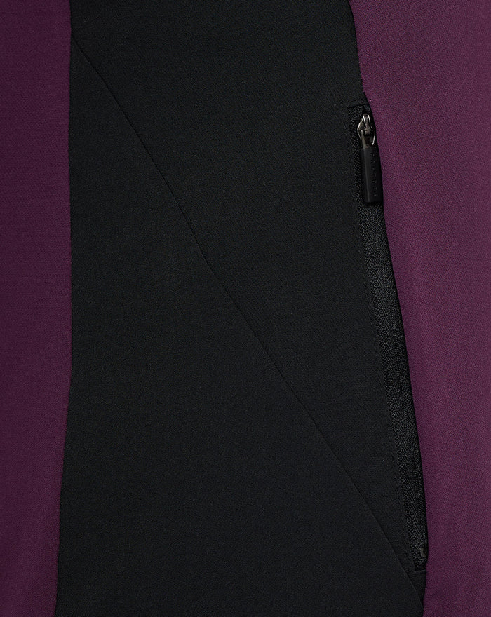 Purple ECB Women's training gilet with black zip pocket panel