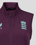 ECB Women’s 25/26 Training Gilet burgundy sleeveless vest with turquoise England crest on the left chest and front zipper