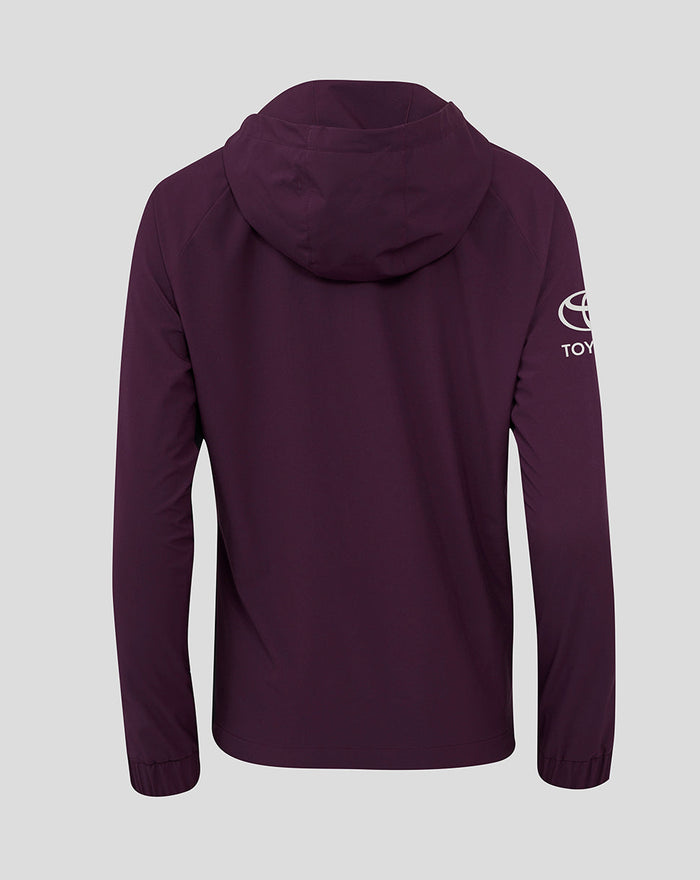 Back view of ECB Women's 25/26 Training Rain Jacket in deep plum with hood