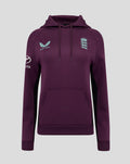Front view of purple ECB training hoodie with Castore logo on the left chest and England crest on the right chest