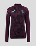 Maroon ECB women's 25/26 1/4 zip training top with geometric pattern, England crest, and Castore logo