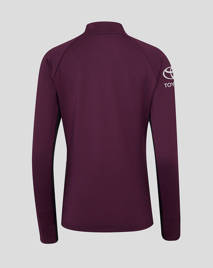 Back view of maroon ECB women's 25/26 training top showing smooth back and long sleeves