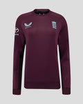 Front view of burgundy ECB women's training sweatshirt with England crest and Castore branding.