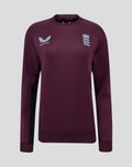 Front view of ECB training sweatshirt in blackberry wine with black side panels and England crest