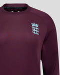 Dark burgundy ECB Women's 25/26 training sweatshirt with a light blue England three lions crest on the left chest.