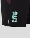 ECB Women's 25/26 Training Short in black with a mint crest of three lions near the hem and a side vent