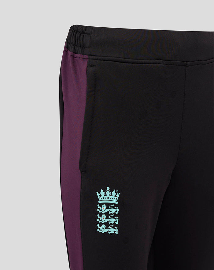 ECB Women's 25/26 training pants black with purple side panel and light blue crest logo