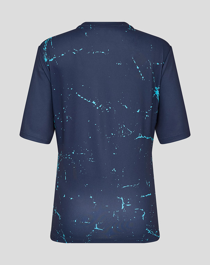 Back view of navy Yorkshire graphic training jersey with teal splatter pattern.