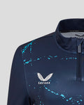 Navy Yorkshire Graphic Performance 1/4 Zip Top with teal splatter pattern and Castore logo on the chest