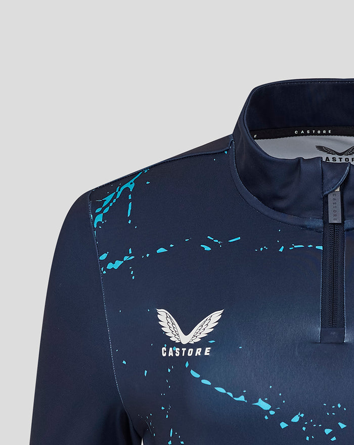 Navy Yorkshire Graphic Performance 1/4 Zip Top with teal splatter pattern and Castore logo on the chest
