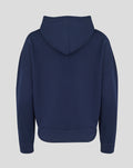 Back view of navy hoodie with hood and clean minimal design
