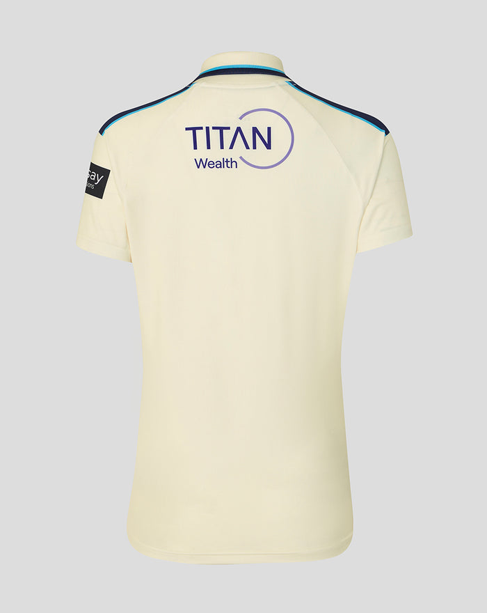 Cream county cricket jersey back view featuring Titan Wealth logo on the upper back
