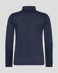 Back view of navy Yorkshire Fleece Brushback 1/4 Zip with clean silhouette and high collar