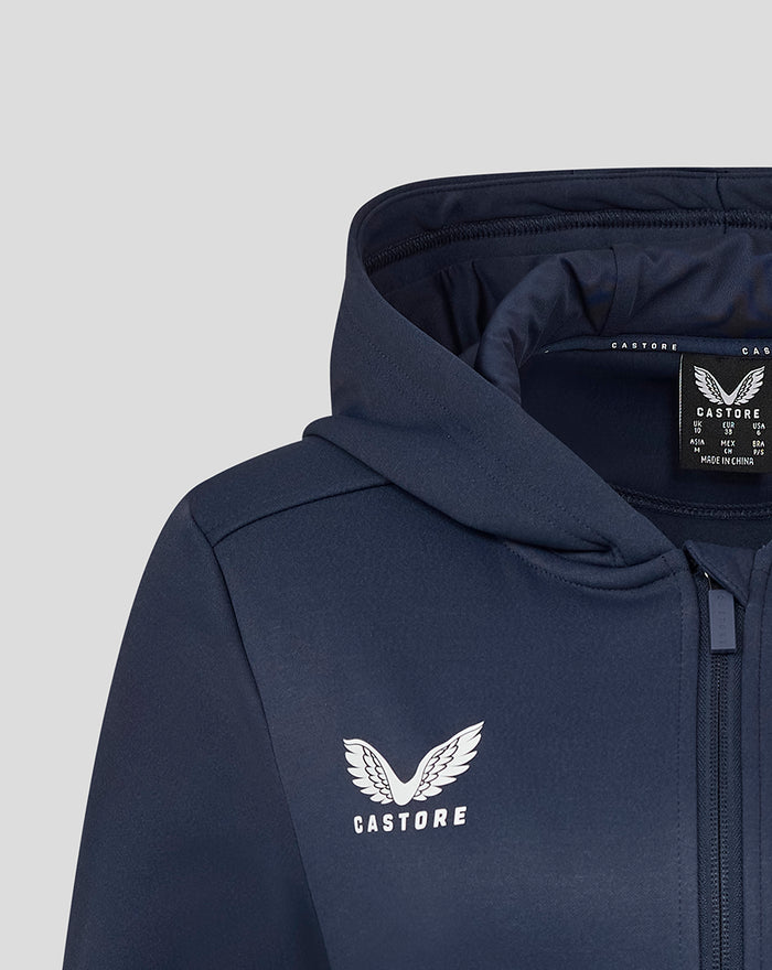 Navy Yorkshire Zip Through Brushback Hoodie with white Castore wing logo on chest