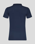 Back view of a navy womens short sleeve training polo with a clean plain silhouette