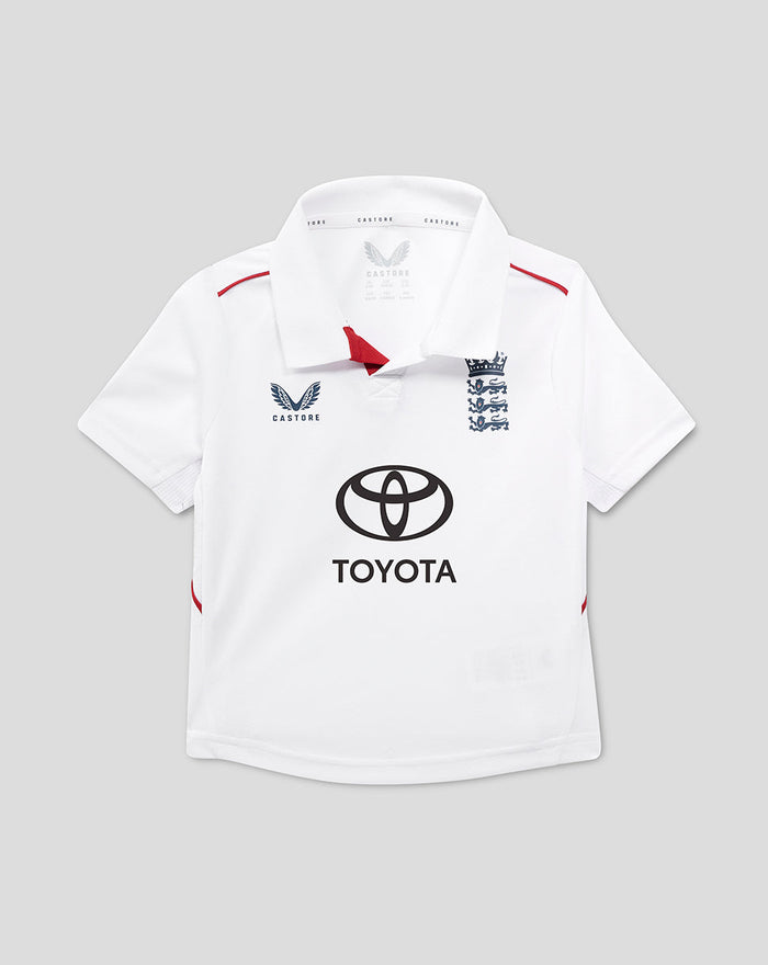 ECB Infant 25/26 Test Replica Short Sleeve Shirt white polo with England crest and Toyota logo