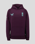 Front view of burgundy ECB Junior training hoody with light blue England crest on the chest