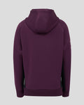 Back view of burgundy ECB Junior training hoody with hood and black side panels