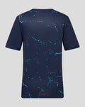 Back view of navy juniors Yorkshire Graphic Short Sleeve Training Jersey with turquoise splash pattern.