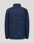 Back view of navy Juniors Yorkshire Graphic Track Jacket with turquoise paint splatter pattern