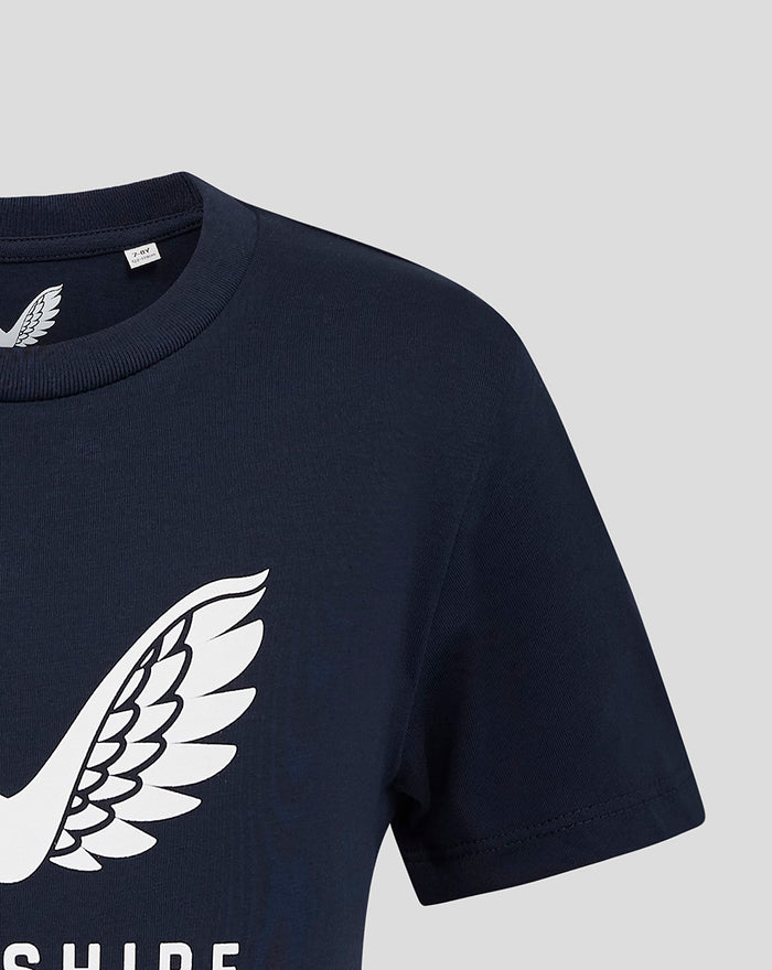 Navy juniors Yorkshire logo tee with large white wing graphic on the chest