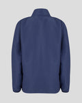 Back view of navy peacoat junior woven pre match jacket showing a clean silhouette and high collar.