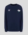 Front view of navy Junior 26/27 Crewneck Sweatshirt with the Yorkshire CCC crest and Castore logo on the chest