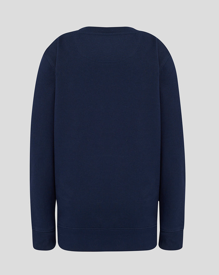 Back view of navy Junior 26/27 Crewneck Sweatshirt with a clean, plain back design