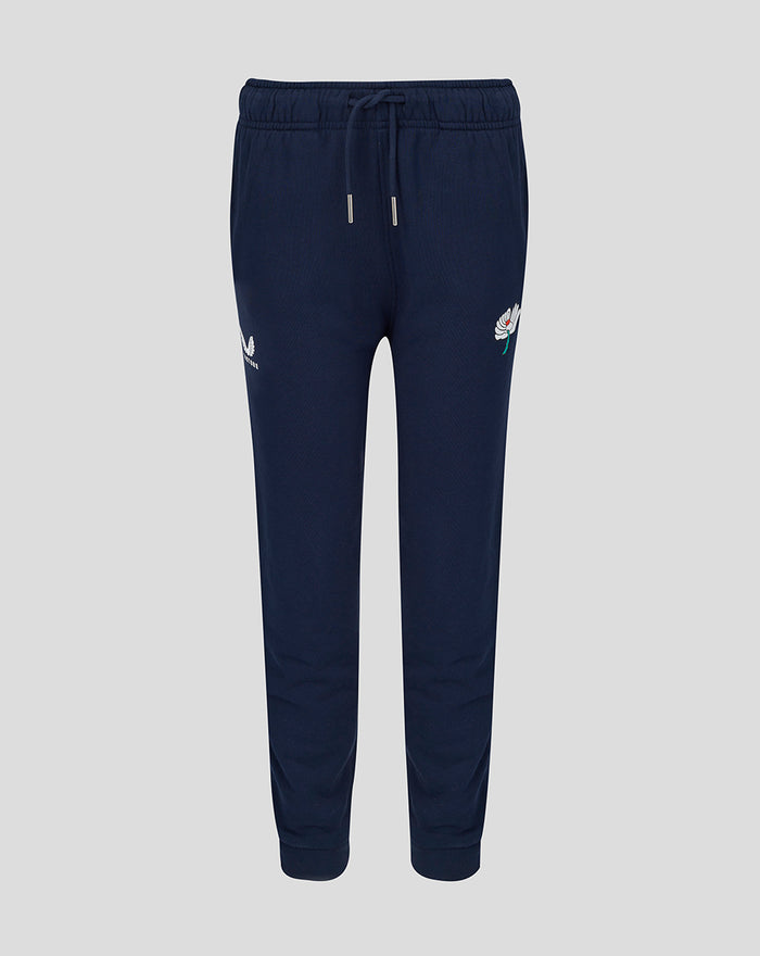 Navy Junior 26/27 joggers with white rose crest on the thigh and drawstring waist.