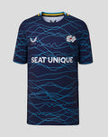 Junior 26/27 T20 Short Sleeve Jersey in peacoat navy with a light blue crackle pattern and SEAT UNIQUE sponsor across the front.