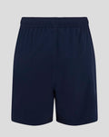 Back view of navy woven training short with elastic waistband