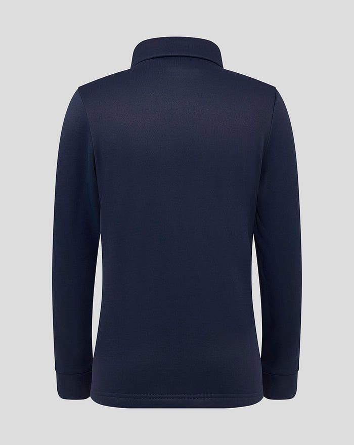 Back view of navy Yorkshire fleece brushback quarter zip for juniors.