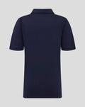 Back view of navy juniors polo with classic collar and Castore label at the neckline.
